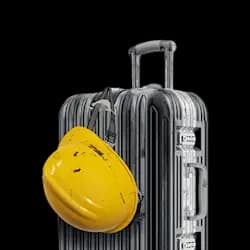 luggage with hard hat